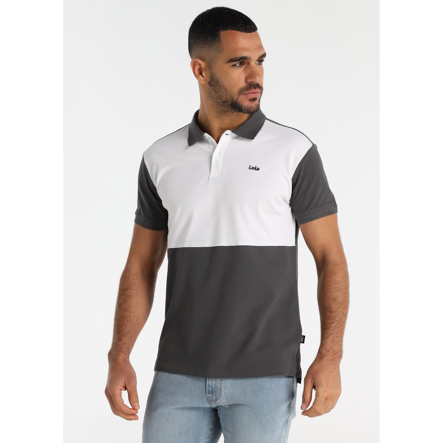 LOIS JEANS - Polo de Algodón con Bordado Negro sobre Fondo Gris