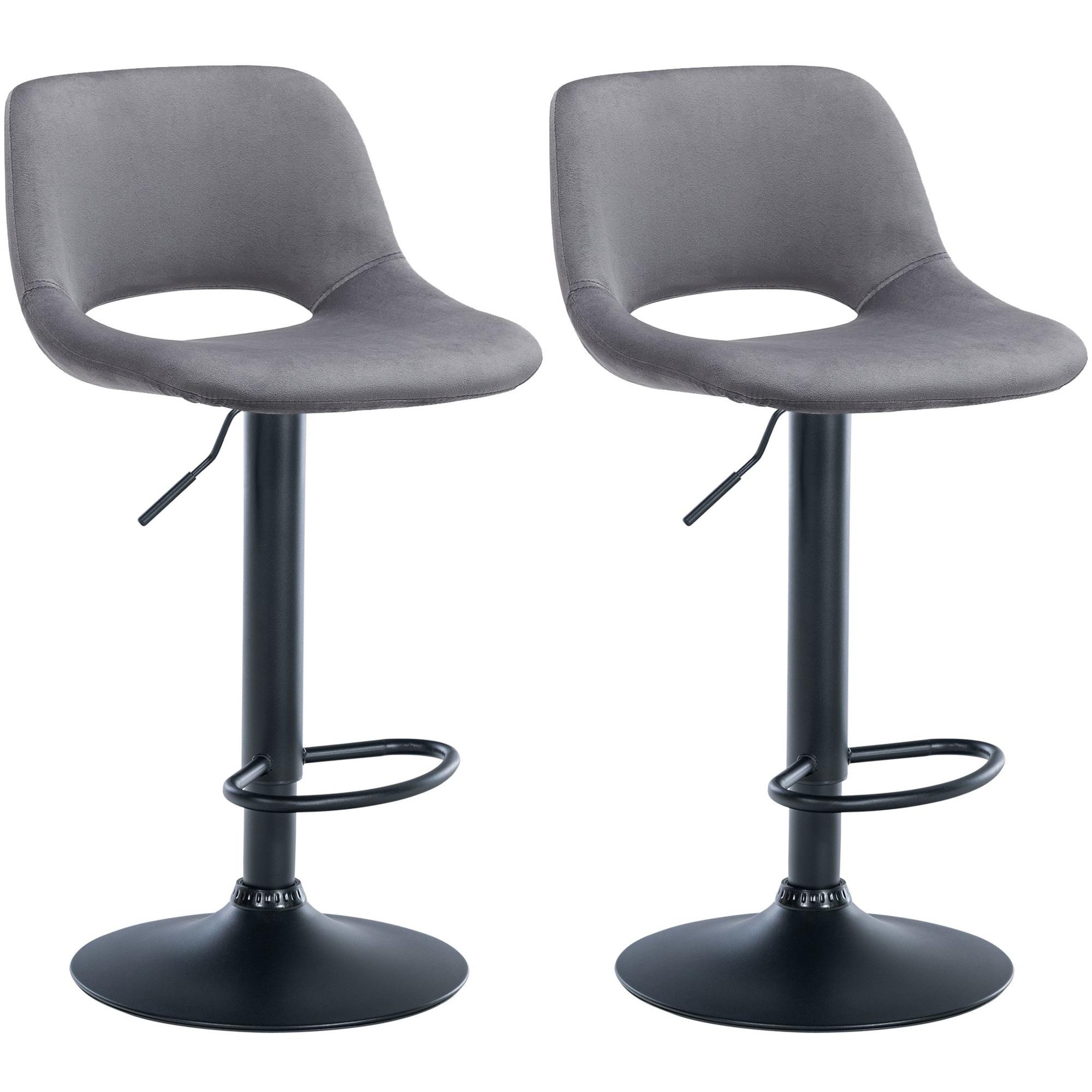 Set de 2 Taburetes de bar Camden en terciopelo Gris oscuro,Metal negro mate