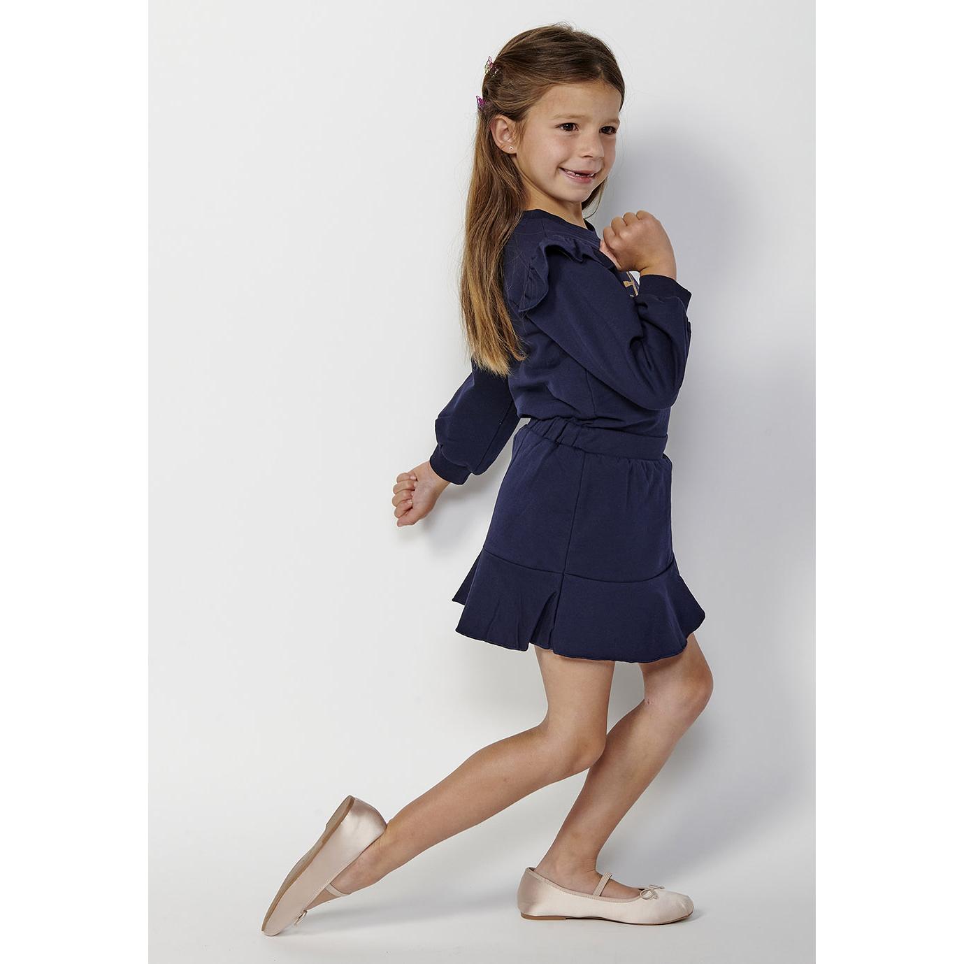 Koroshi - Falda corta con volante para niña, de algodón y elastano, cintura engomada elástica, color azul marino