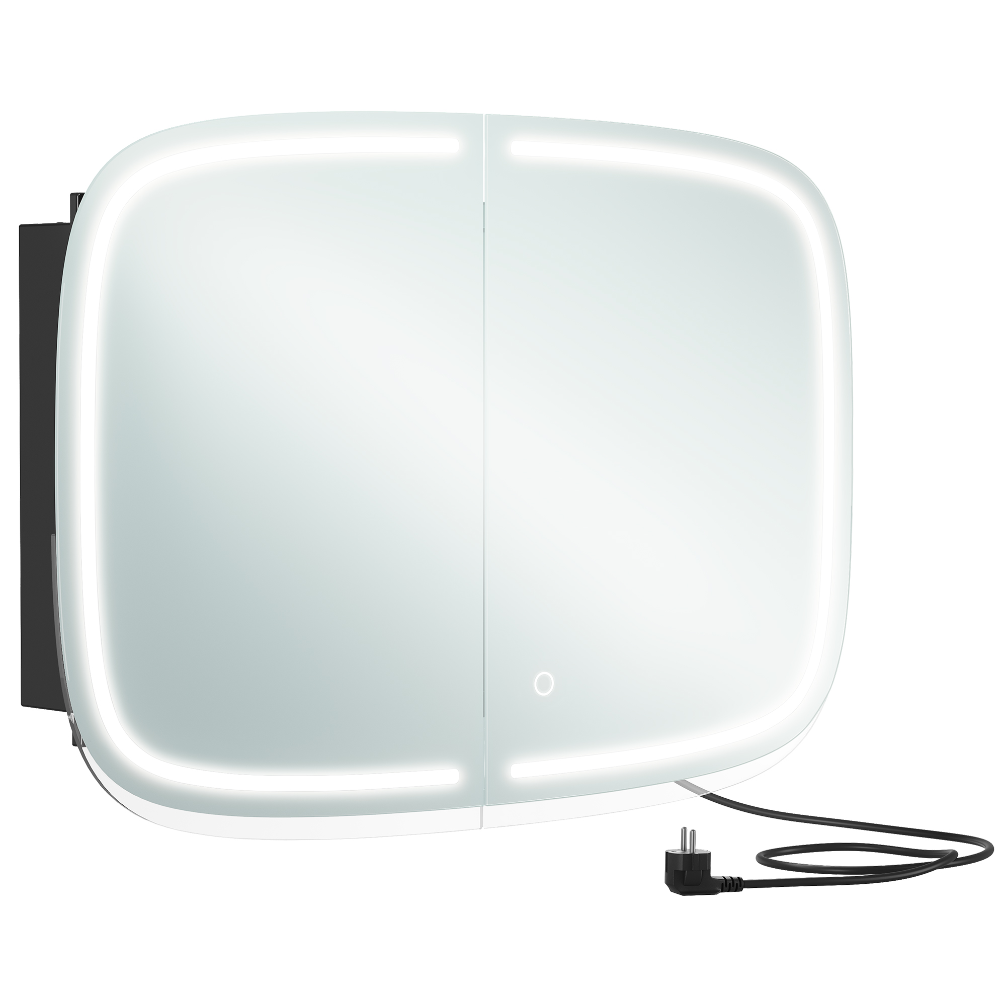 VASAGLE Armario de Baño de Pared con Espejo y Luz, Armario Colgante de Baño con 2 Tomas de CA y 2 Puertos USB, 2 Estantes Ajustables, Esquinas Redondeadas, Negro Tinta
