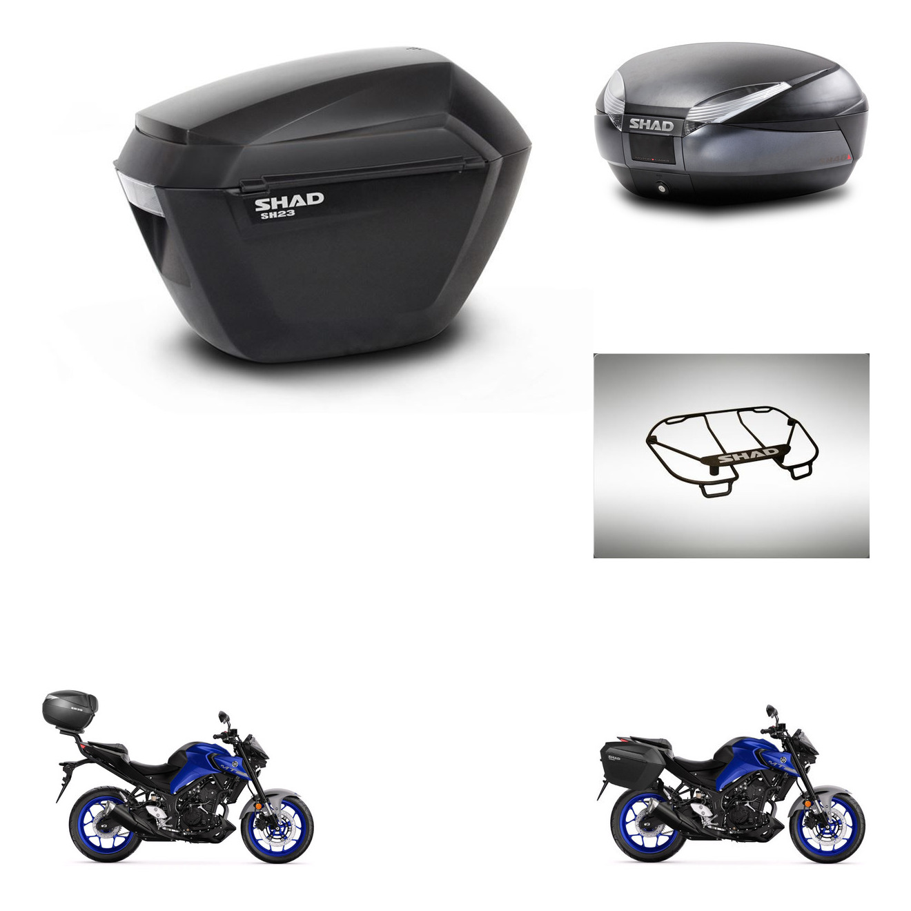 Baul Trasero + Maletas Laterales + Parrilla Portabultos + Herraje 3P + Herraje Montaje Sh23 Sh48 Dark Grey Premium KIT-273485