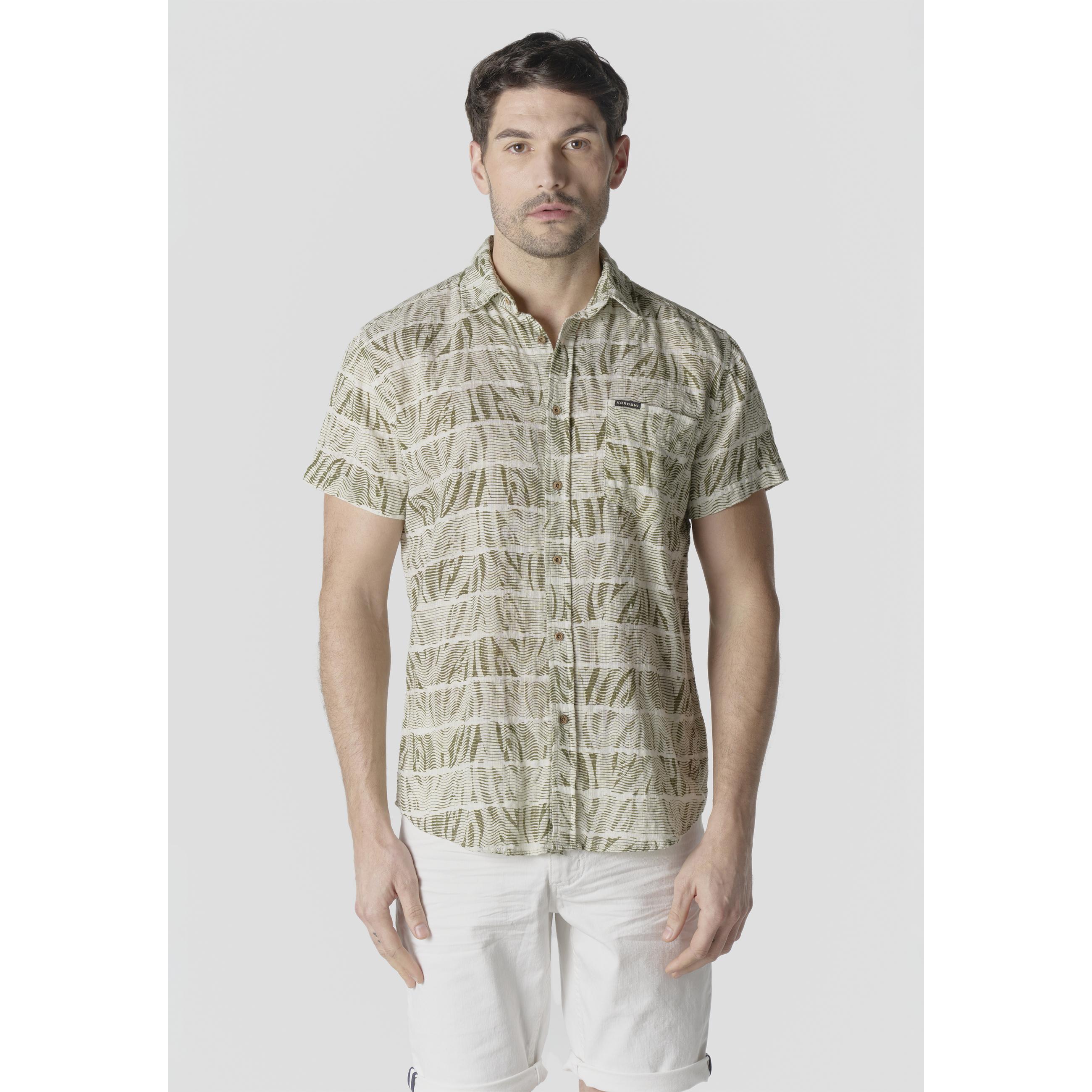Koroshi - Camiseta hombre manga corta estampado all over 100% algodón slub para verano, estilo casual y transpirable