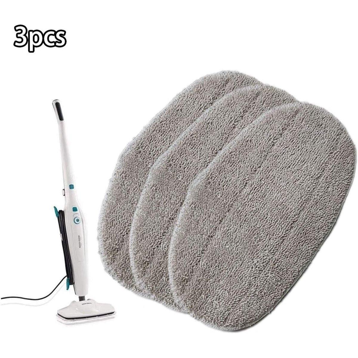 Juego de 3 paños de repuesto para limpiador a vapor - Compatibles con Leifheit CleanTenso - Almohadillas de microfibra para mopa - Reutilizables y lavables - Recambio de mopa apto para suelos duros y laminados - Blanco