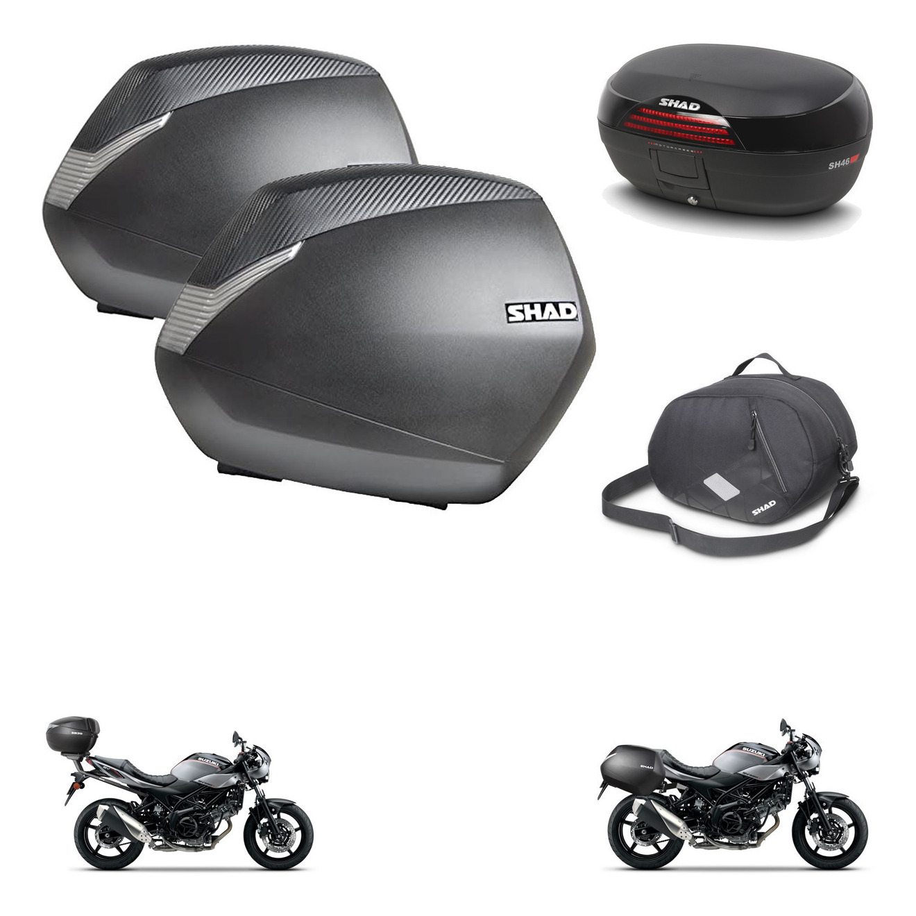 Baul Trasero + Maletas Laterales + Bolsa Interna + Herraje 3P + Herraje Montaje Sh36 Sh 36 Sh46 Sh 46 New Model KIT-266445