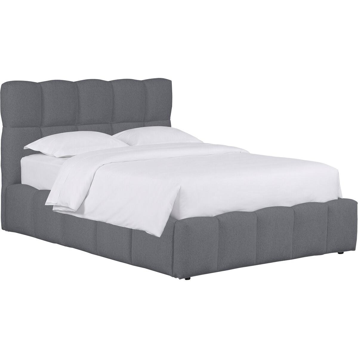 Habitat y Jardin - Cama doble de tela con cajón <<Davos>> - 160 x 200 cm - Gris