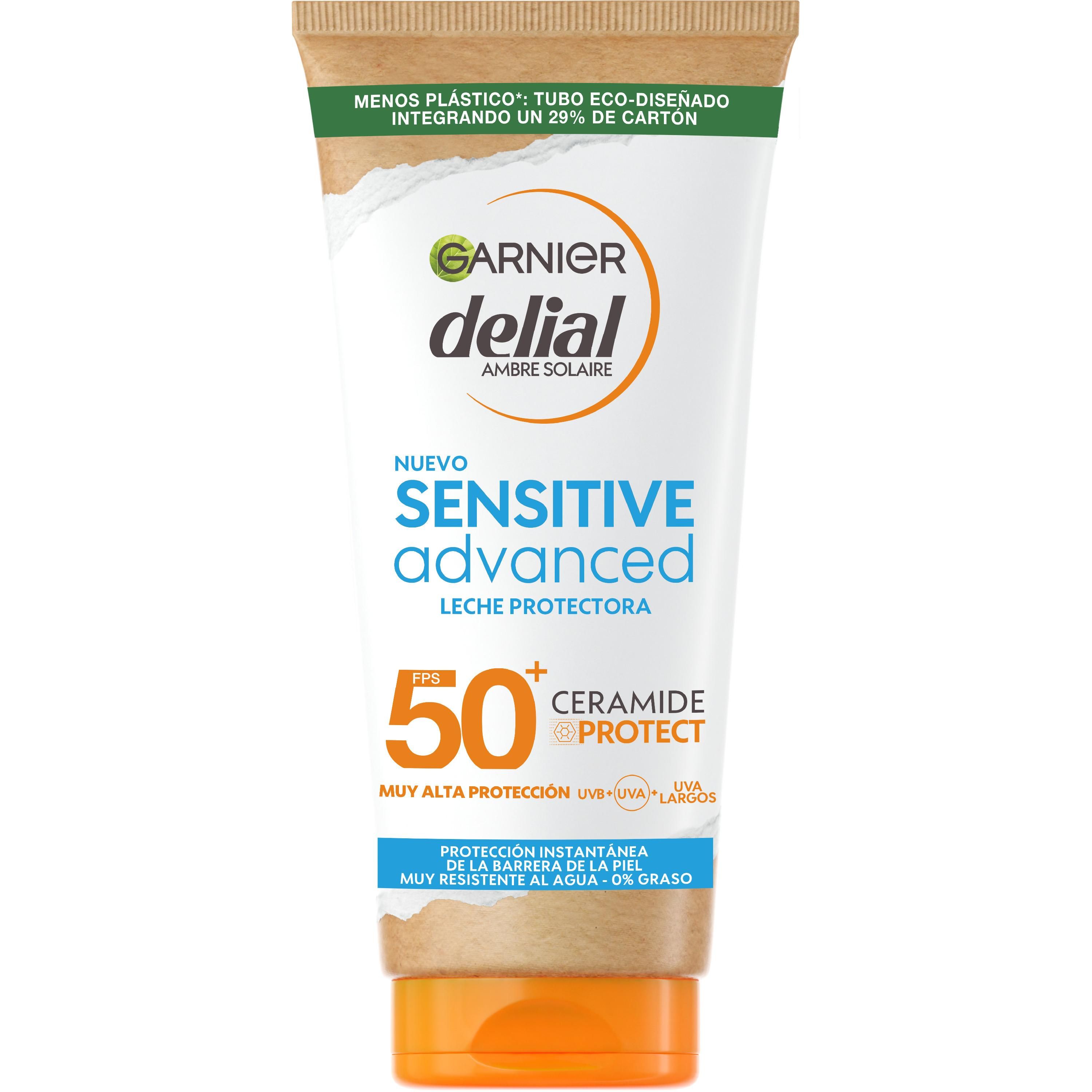 Garnier Delial Sensitive Advanced Leche Protector Solar para pieles claras, sensibles e intolerantes al sol IP50+ - 175 ml.