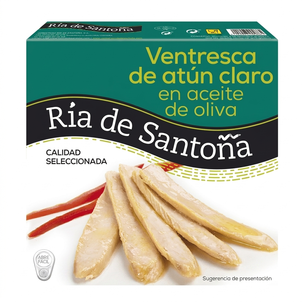 Ría de Santoña - Ventresca de atún claro artesanal del Cantábrico en aceite de oliva, 510 g neto (330 g escurrido), rica en Omega-3 y proteínas
