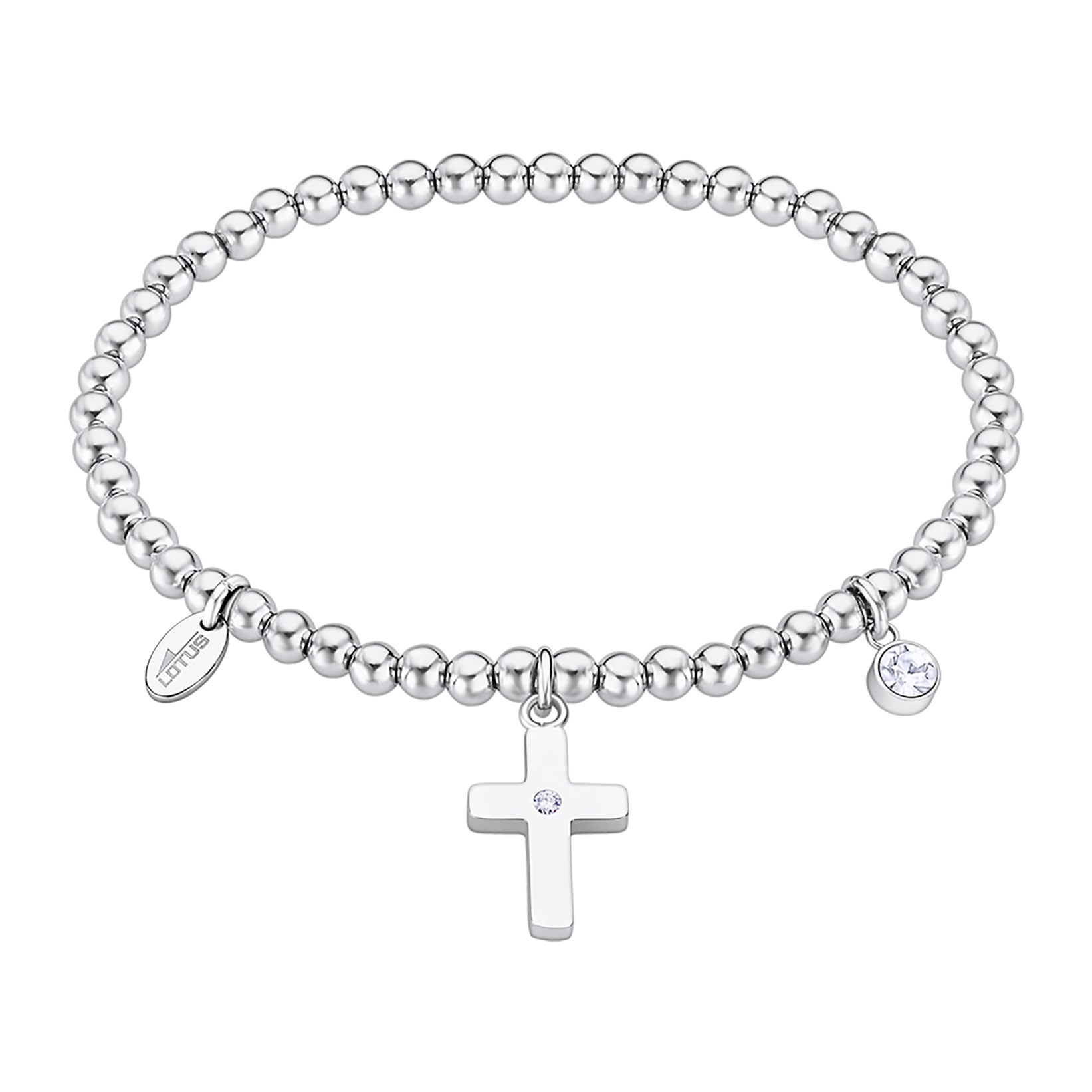 Pulsera elástica para mujer con cruz colgante de acero. Pulsera para mujer de Lotus Style