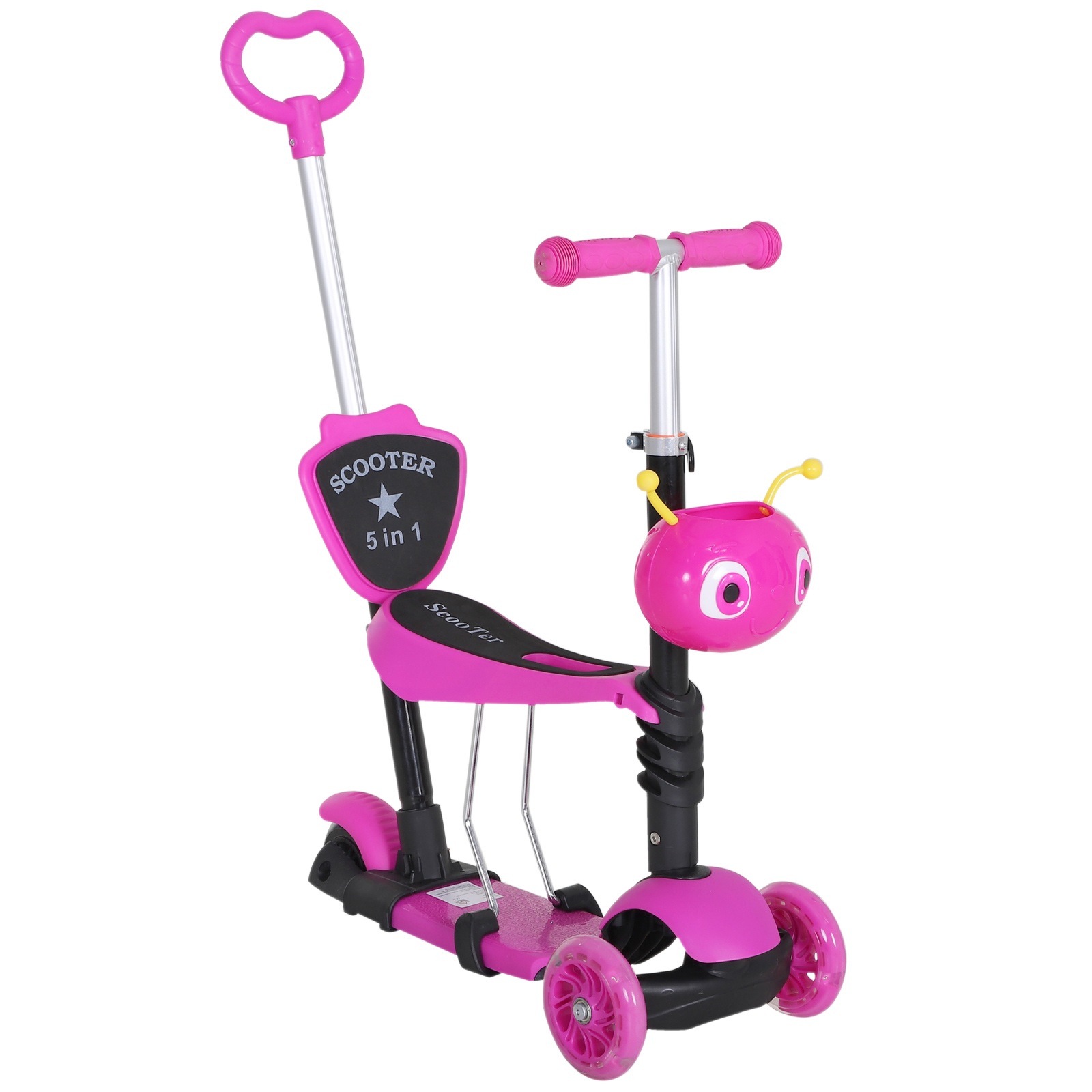 HOMCOM 3 en 1 Patinete para Niños de +18 Meses Scooter de 3 Ruedas con Asiento Extraíble Manillar Mango de Empuje Altura Ajustable 62x25x72,5 cm Azul