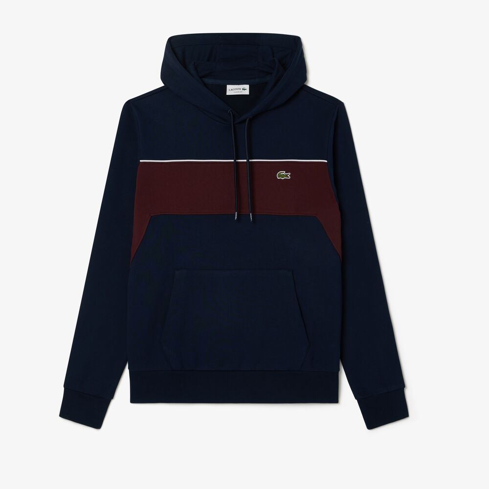 Sudadera Azul Lacoste con Capucha con Bloques de Color Azul Marino/Burdeos