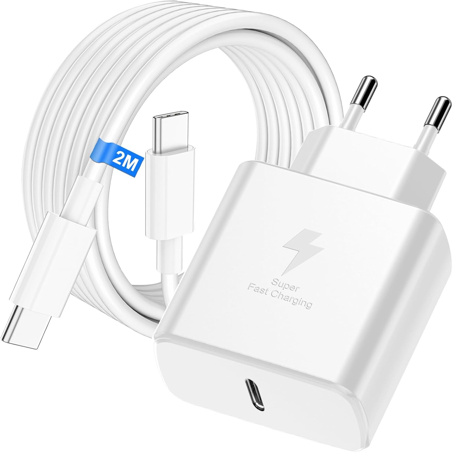45W Cargador Carga Rapida, 2Pack USB C Cargador Rapido con 2M Cable para Samsung Galaxy S26/S25/S24/S23/S23+/S23 Ultra/S22/S21/S20/Note20/A73/A53/S10, Tipo C Cargado Cabezal Negro