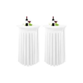 CA Sollbry - Juego de 2 manteles blancos para mesa alta (80 x 110 cm), faldón plisado de licra elástica blanca para cócteles, bodas, banquetes, cumpleaños, banquetes y mesas de bar.