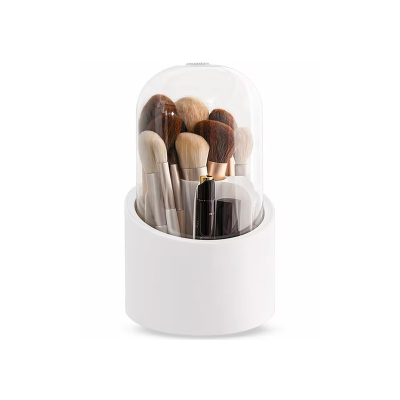 360 ° Caja de almacenamiento giratoria para brochas de maquillaje, organizador de cosméticos de escritorio, lápiz labial, lápiz de cejas, sombra de ojos, soporte para brochas, organizador