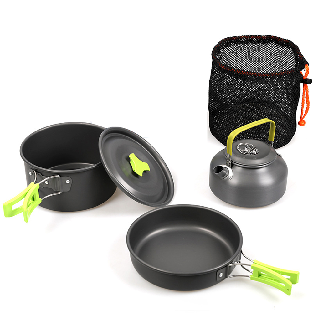 Juego de utensilios de cocina para camping, juego de utensilios de cocina, ollas de picnic, utensilios de cocina, juego de vajilla de aluminio para 2-3 personas, camping, senderismo al aire libre, mochilero, picnic, barbacoa