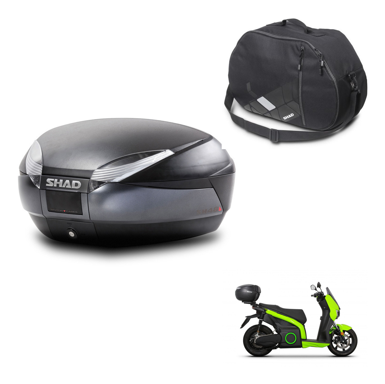 Baul Trasero + Bolsa Interna + Herraje Montaje Sh48 Dark Grey Premium KIT-245433