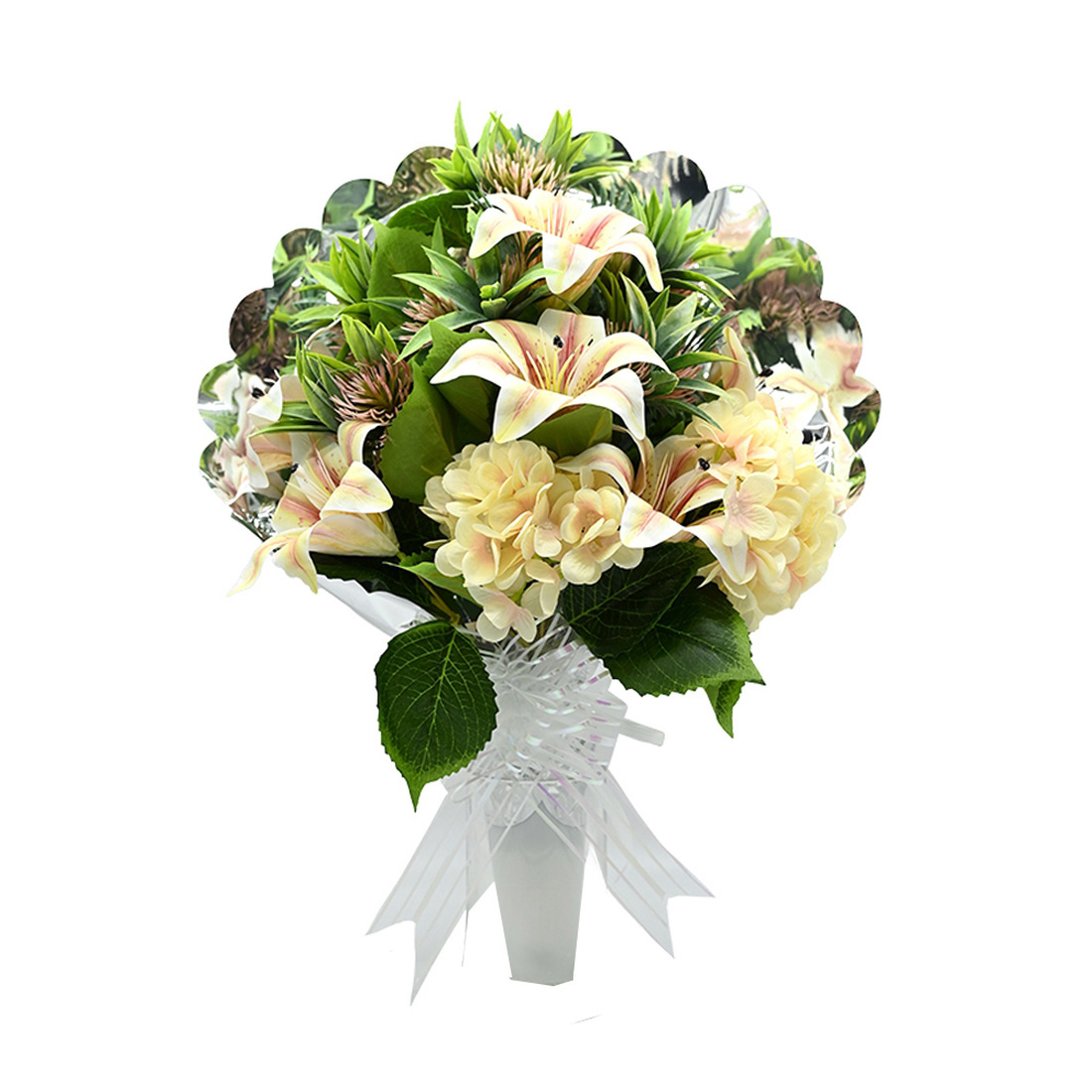 Panda Home Flores Artificiales: Ramo Duradero para Cementerio, Nichos y Sepulturas, Más de 30 Modelos, Tamaño Aproximado 58x45 cm, Incluye Liliums Artificiales