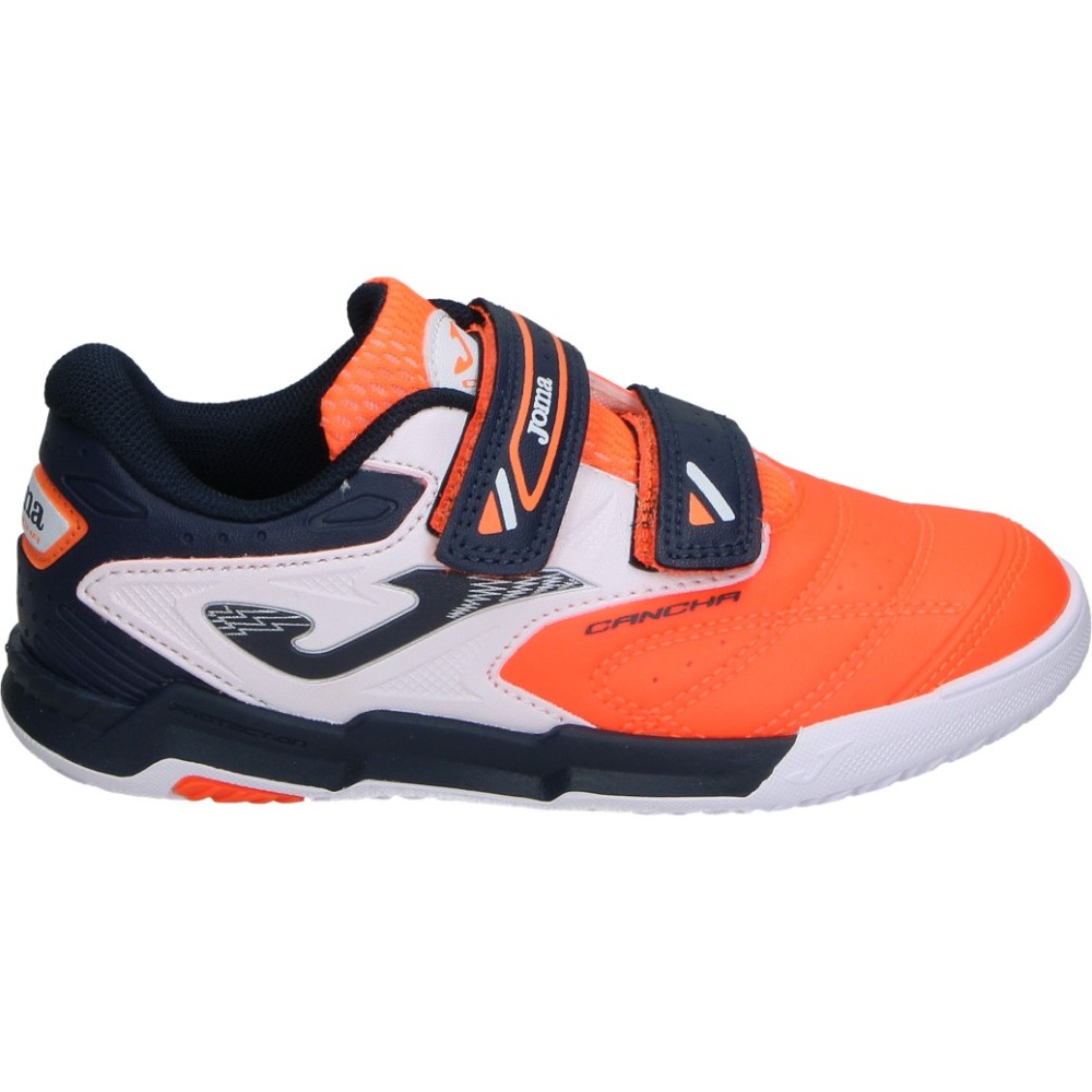 JOMA | Zapatillas de Fútbol Sala Joma Canch JR para Niño – Zapatilla Sala en Naranja con Detalles de Blanco y Azul Marino – Deportivas Fútbol Sala con Tiras Adhesivas – Modelo CAJW2608INV