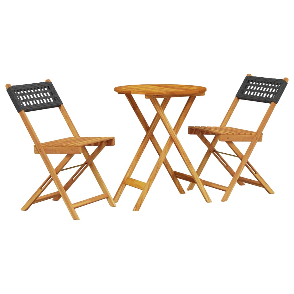 vidaXL Juego de bistro de 3 piezas ratán PE y madera maciza negro