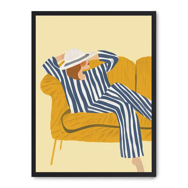 Lámina con marco negro SUMMER RELAX II 21x30 cm, Póster impreso en papel de primera calidad de 180gr, montado sobre marco de madera MDF acabado en negro., Arte - Pinturas