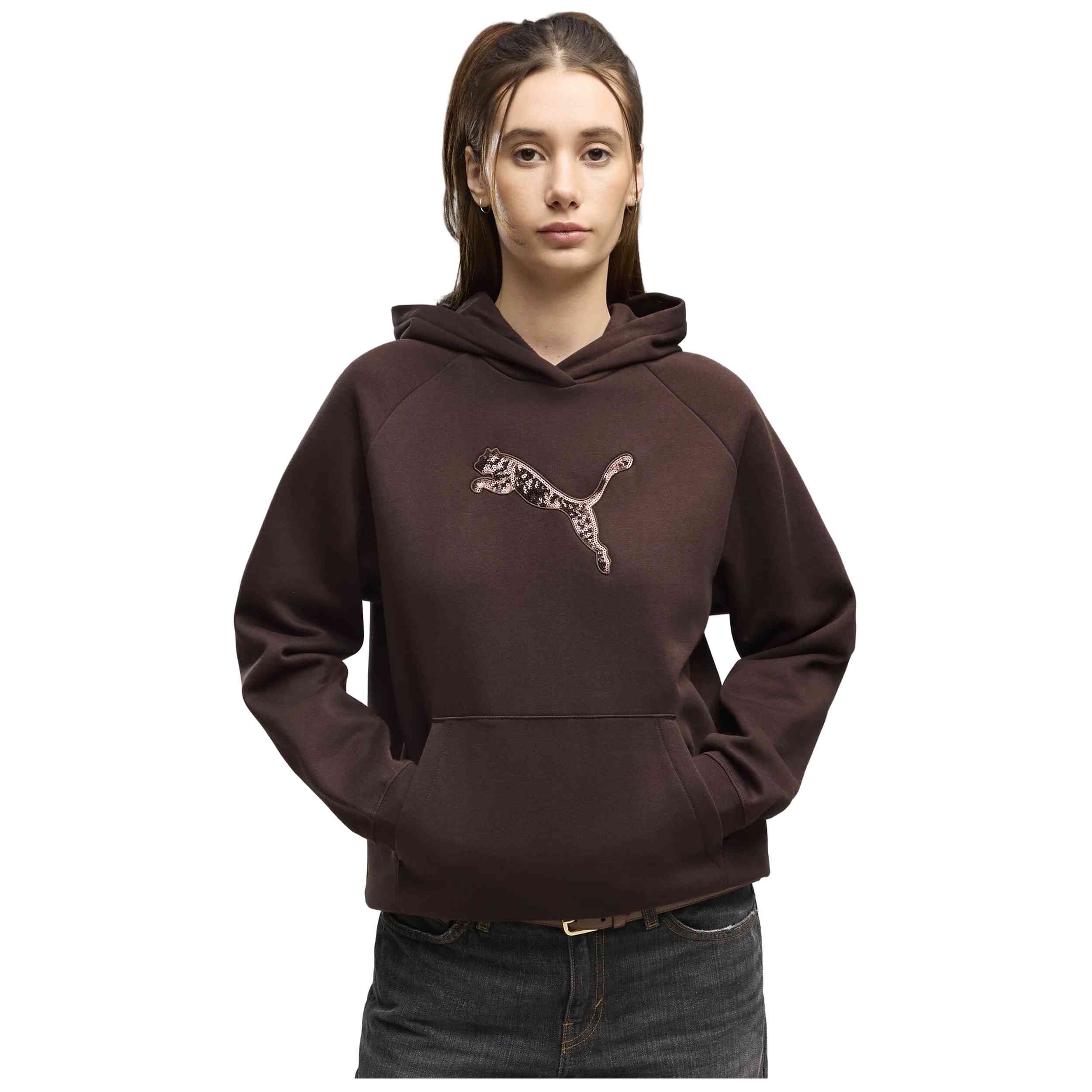 Sudadera Puma modelo Ess Sequins Standard en color Chocolate