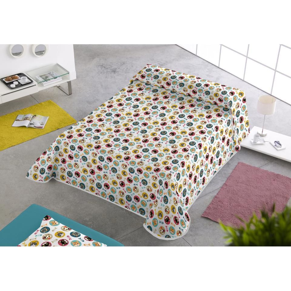 SABANALIA - Colcha estampada Gatos (Disponible en varios tamaños) | Colcha ideal para primavera y verano | Producto ligero y decorativo