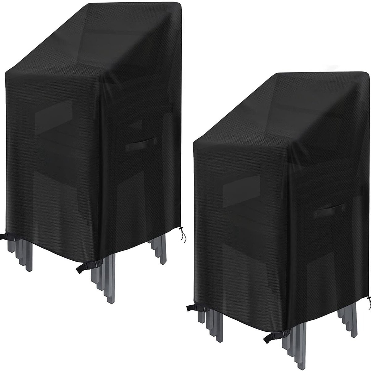 Funda impermeable para silla de jardín - 2 piezas - Funda para muebles de jardín - Funda impermeable y resistente a la intemperie para silla de exterior - Oxford 210D - Funda para silla de exterior - Funda para silla apilable de patio - Funda negra para s