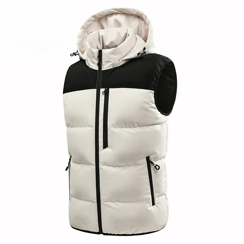 TK Chaleco De Punto De Cuello Alto Para Hombre Con Capucha Desmontable Y Forro De Poliéster Resistente Al Viento Para Otoño E Invierno Sin Mangas Cierre De Cremallera Estilo Casual