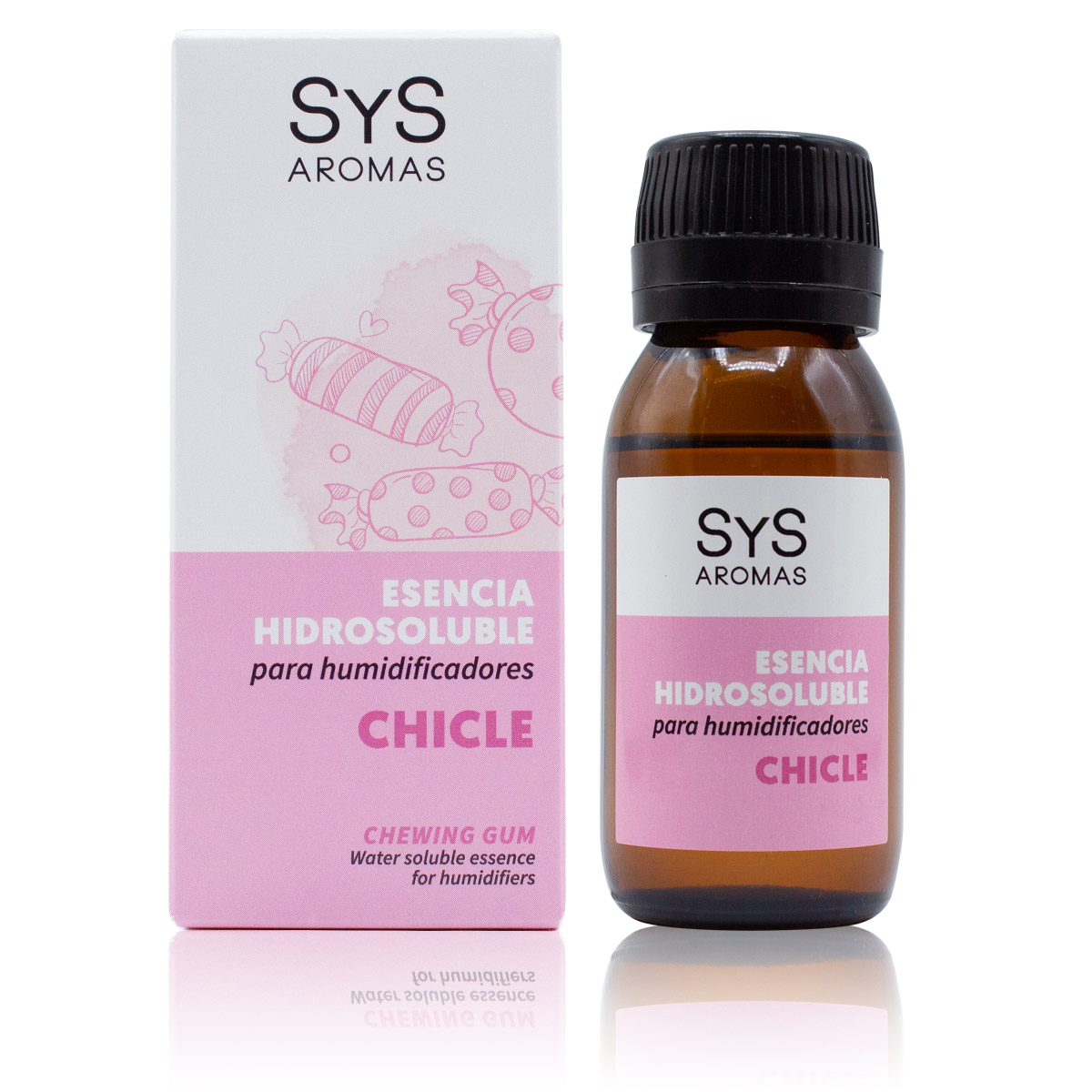 Esencia Hidrosoluble Chicle 50ml Humidificador SYS Aromas. Notas dulces y frutales para aromaterapia.
