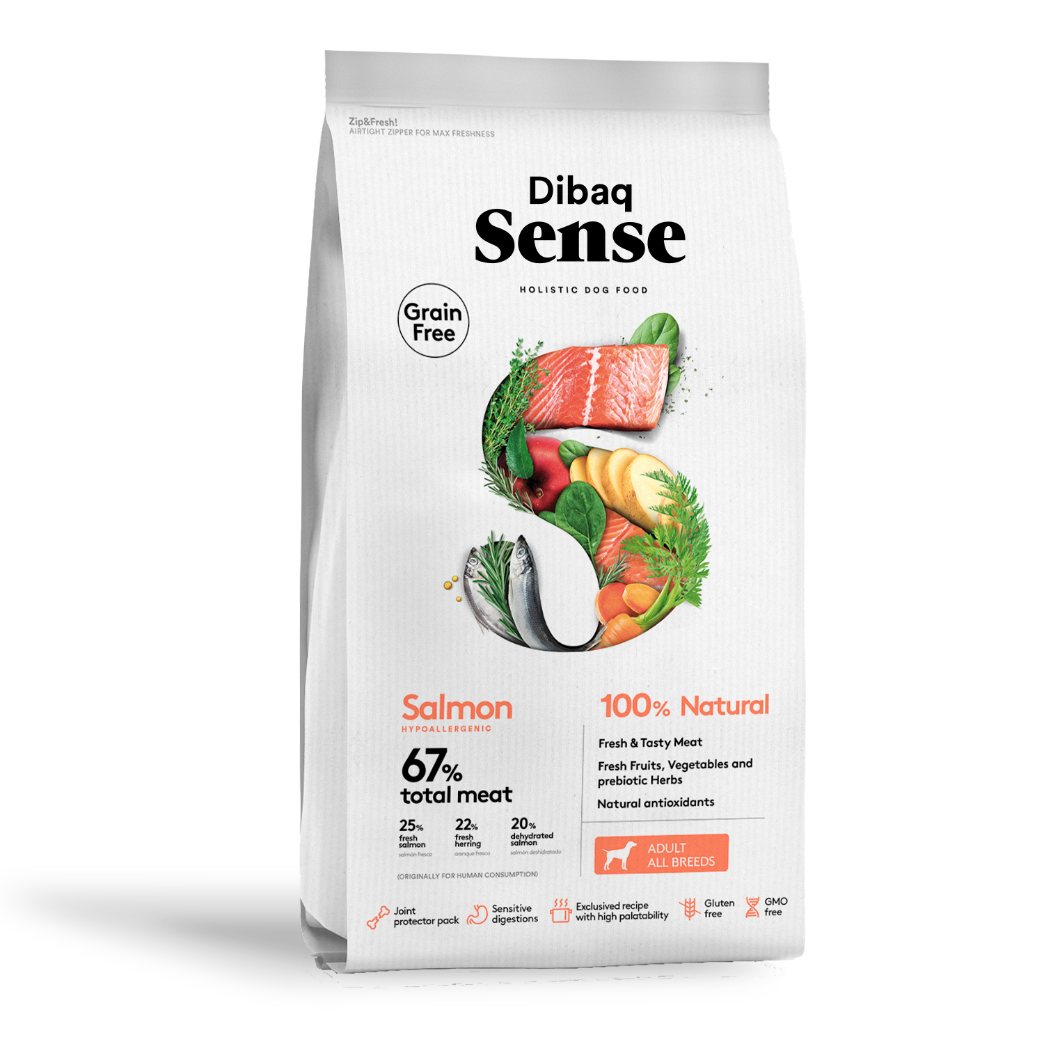 Dibaq Sense Dog, comida para perros, salmón, pienso sin cereal, 12 Kg