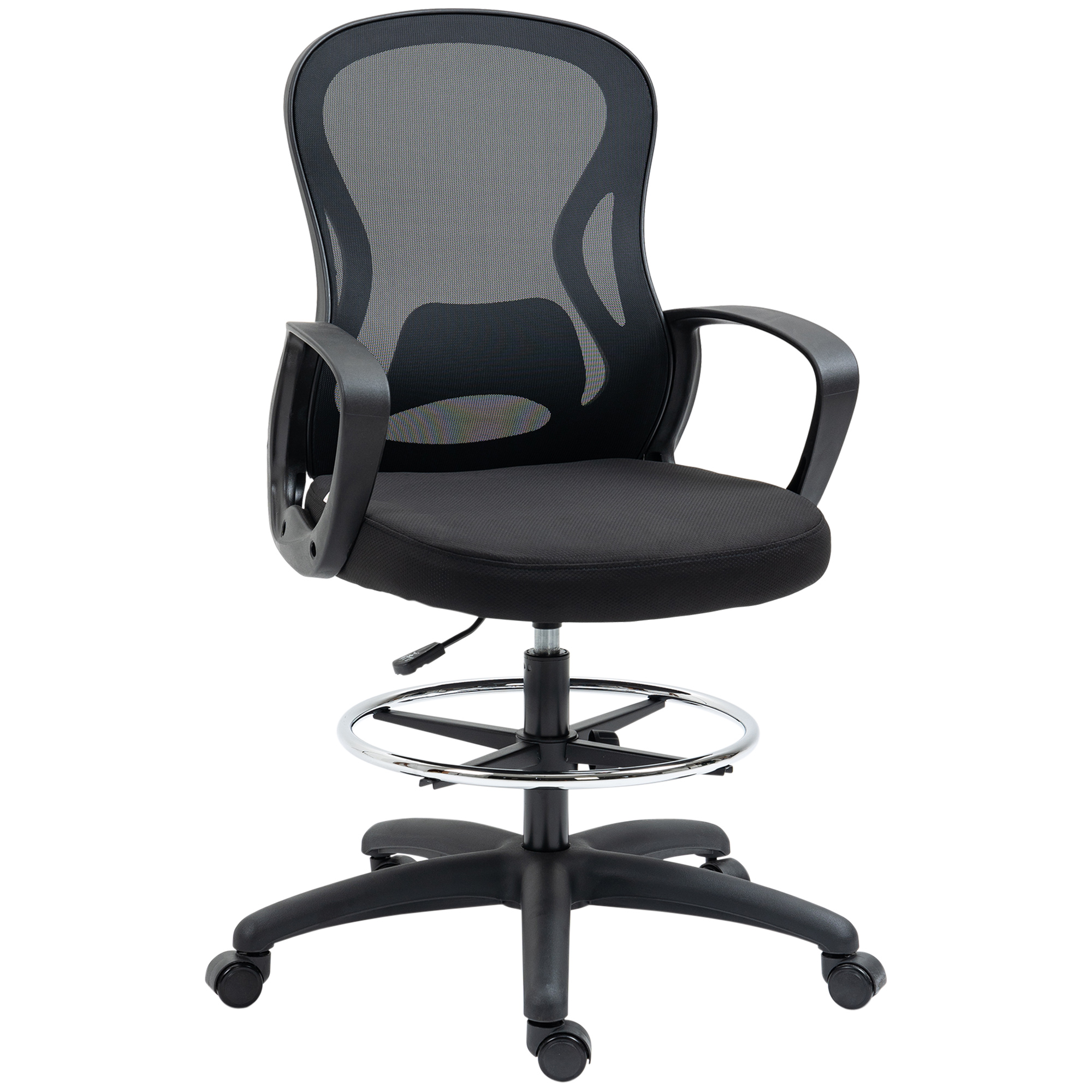 Vinsetto Silla de Oficina, Silla de Dibujo Ergonómica con Reposapiés Ajustable, Silla de Computadora Ajustable en Altura de 103-123 cm, Silla Giratoria, Silla de Trabajo con Ruedas, Malla, Negro