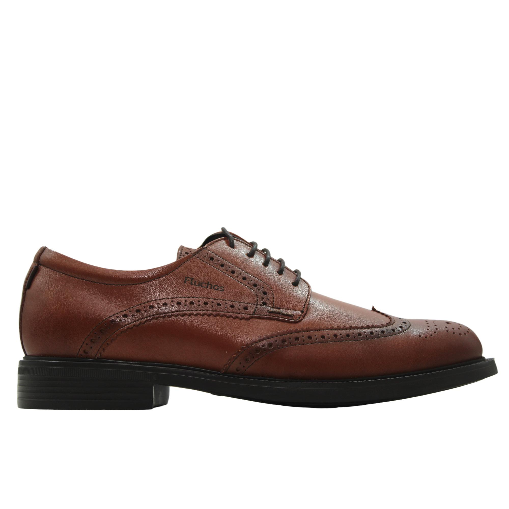 Fluchos F2497 Zapatos Blucher de piel lisa, picados brogue, cordones, suela goma, para caballero