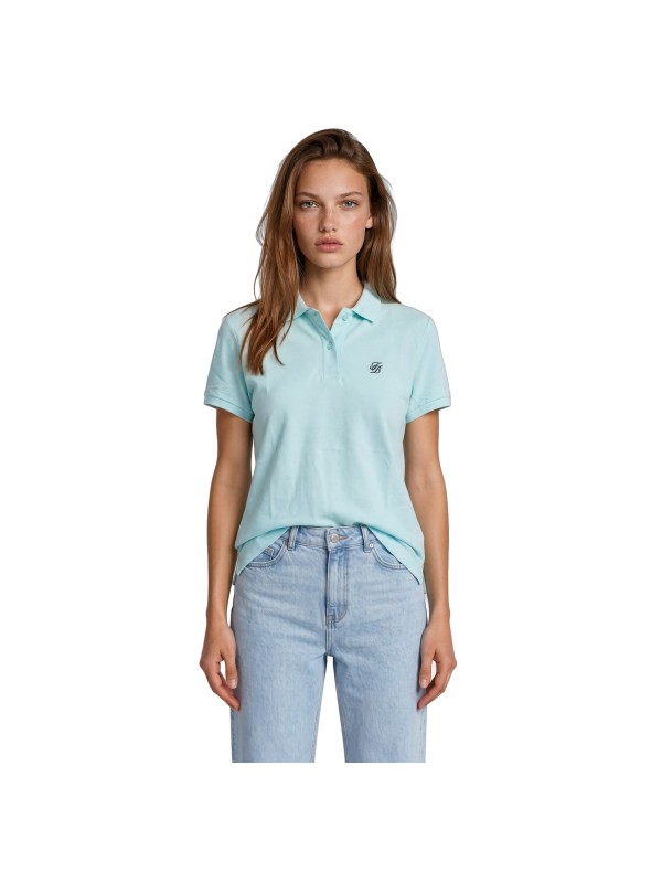 Polo básico mujer en tono Caribbean Blue 100 % algodón orgánico, ideal para día a día y looks veraniegos TABITA