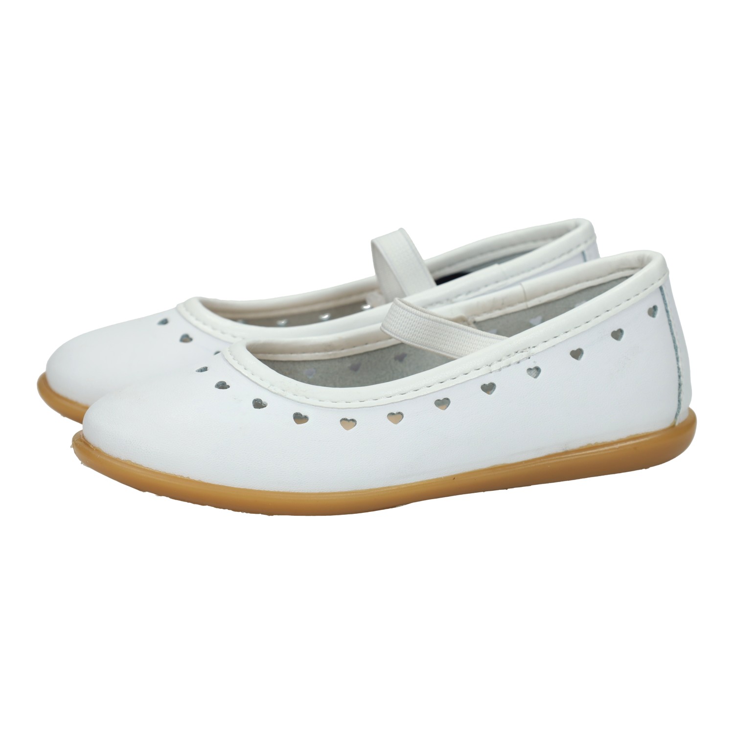 Manoletinas marca CONGUITOS para niña en color blanco. Bailarinas blancas para niñas, manoletinas con corazones, bailarinas para verano, con cinta elástica, hechas en España