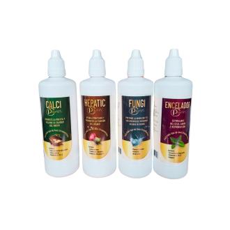 Pack para el cuidado de las aves PIUMER (hepatic, encelador, calcio y fungi) 4 x 125 ml