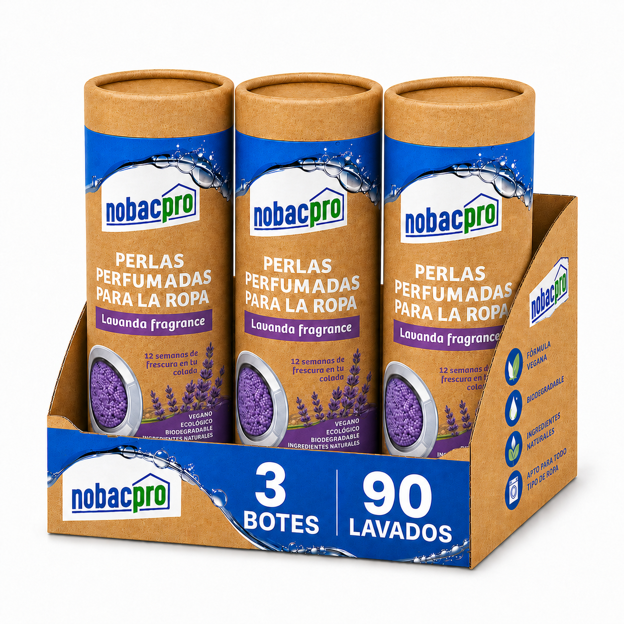 NobacPro - Perlas Perfumadas para la Ropa | 30 / 60 / 90 / 180 / 360 Lavados | Aroma Lavanda | Fragancia Suave de Larga Duración | Sin Químicos Dañinos | Apto Piel Sensible y Todo Tipo de Tejidos