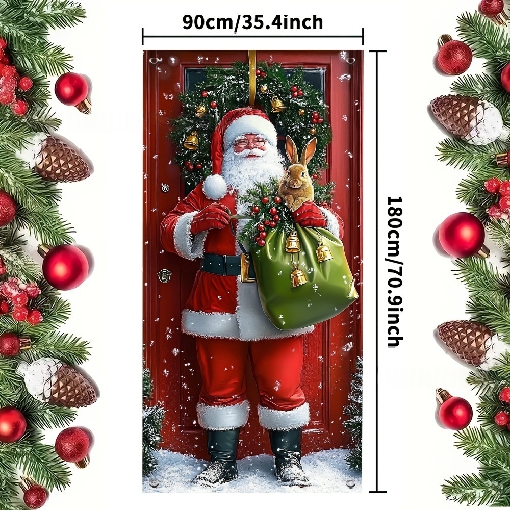 Decoración colgante para puerta, banderín navideño para recibidor y tela decorativa de poliéster para exterior--90X180CM