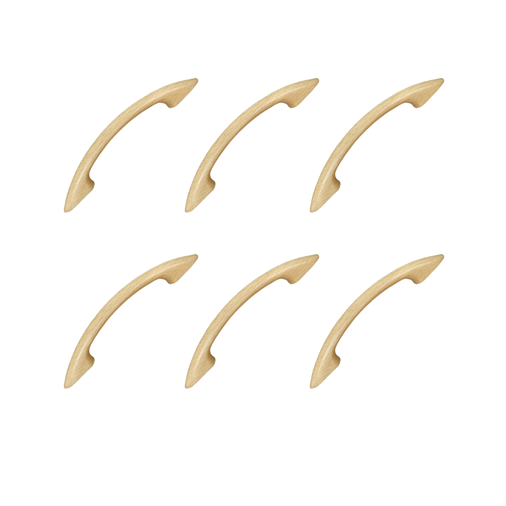 6 Un. TIRADOR Pomo madera haya lacado natural para Mueble - Distancia tornillos 96MM