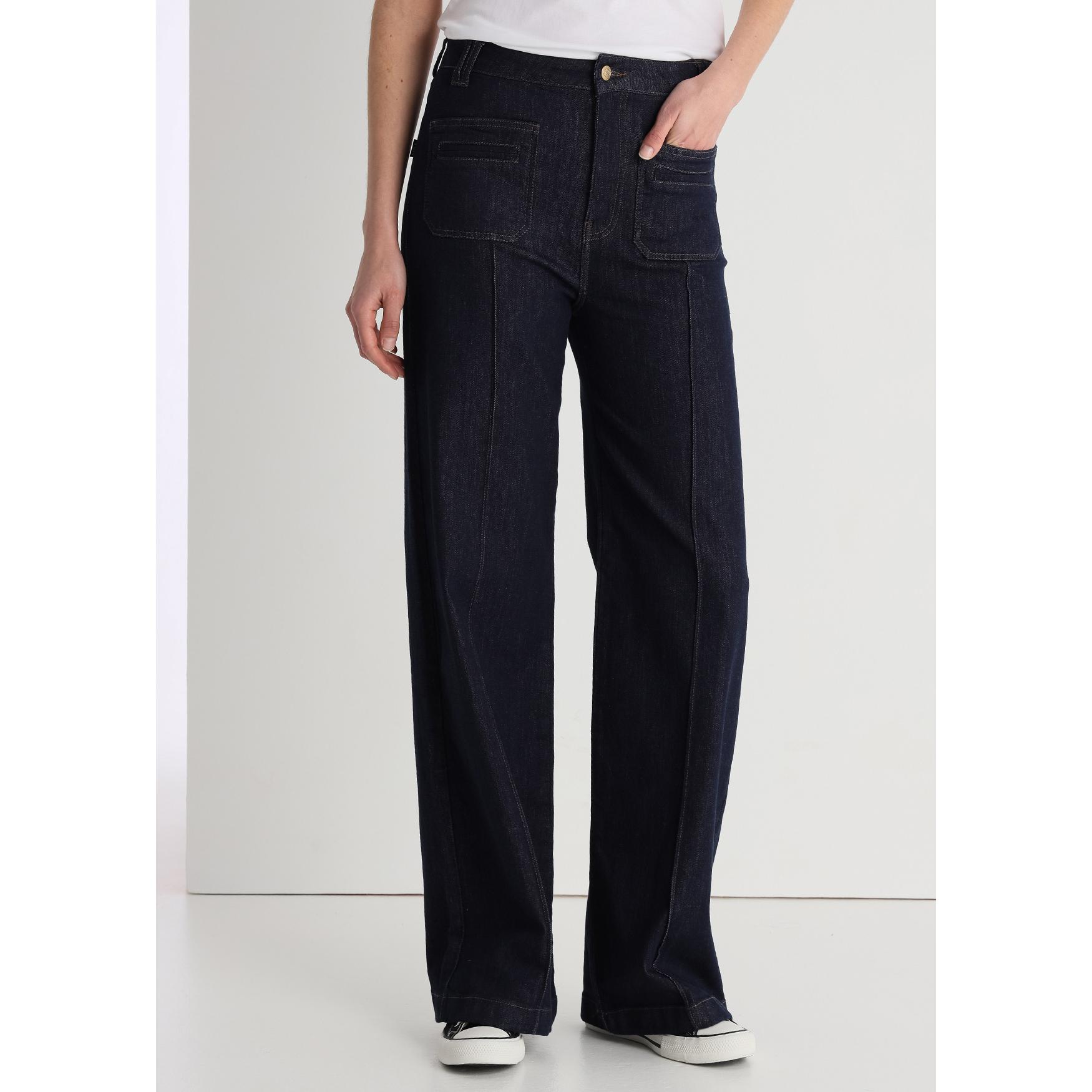 Victorio & Lucchino - Jeans lavado oscuro con bolsillos plastron - Straight Wide leg fit - Tiro Medio - Tallaje en Pulgadas- Tallaje en Pulgadas