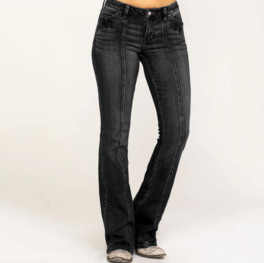 TK Pantalones acampanados de tiro bajo de mezclilla retro de alta gama para mujer
