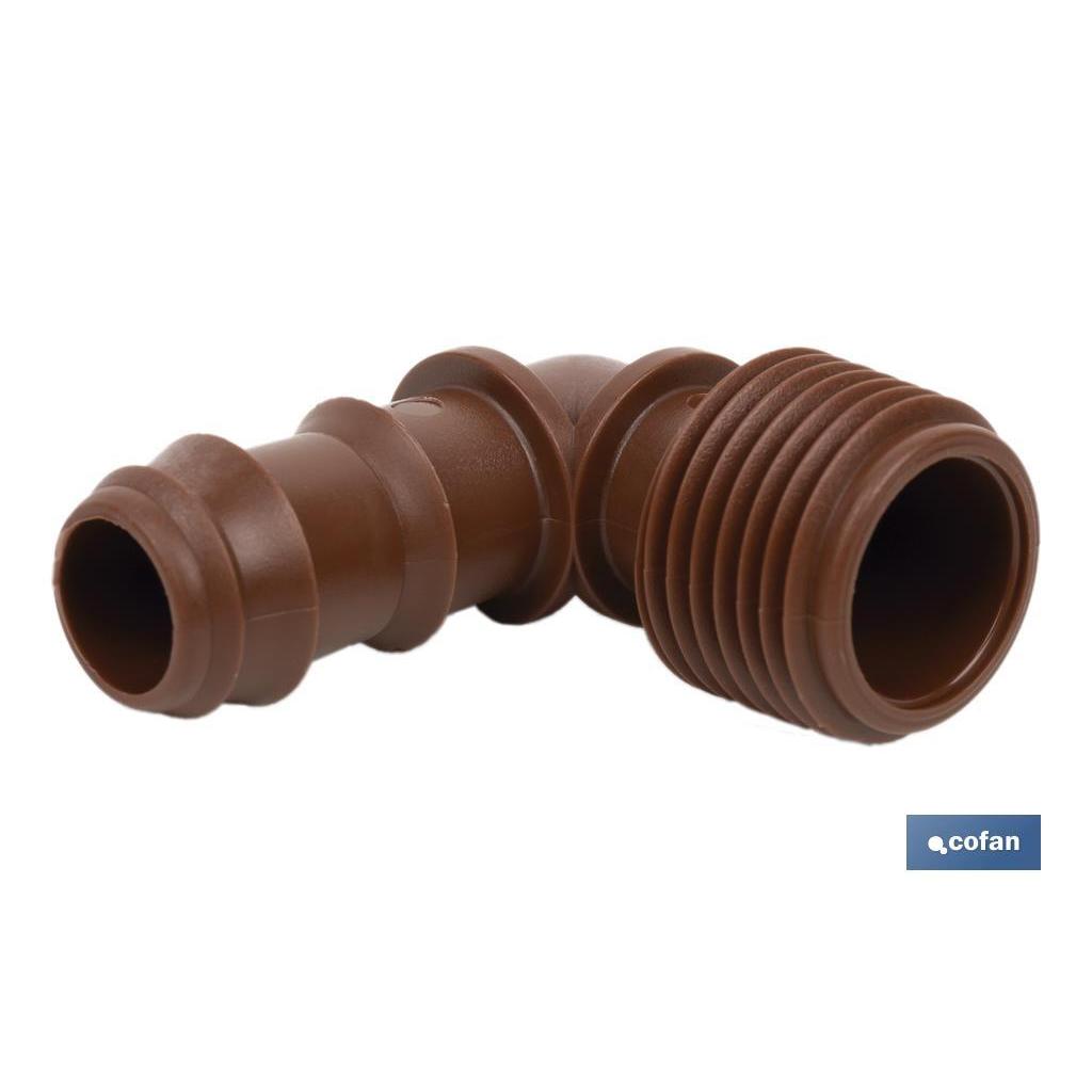 Cofan - Conector en Forma de Codo con Rosca Macho 3/4 para Riego por Goteo y Aspersión