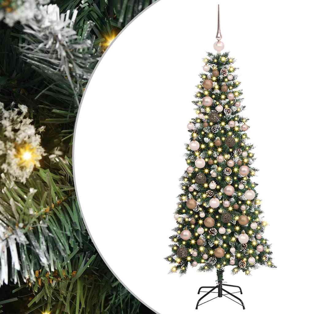 vidaXL Árbol de Navidad artificial Verde 180 cm PVC, Plástico y Acero con LED y bolas