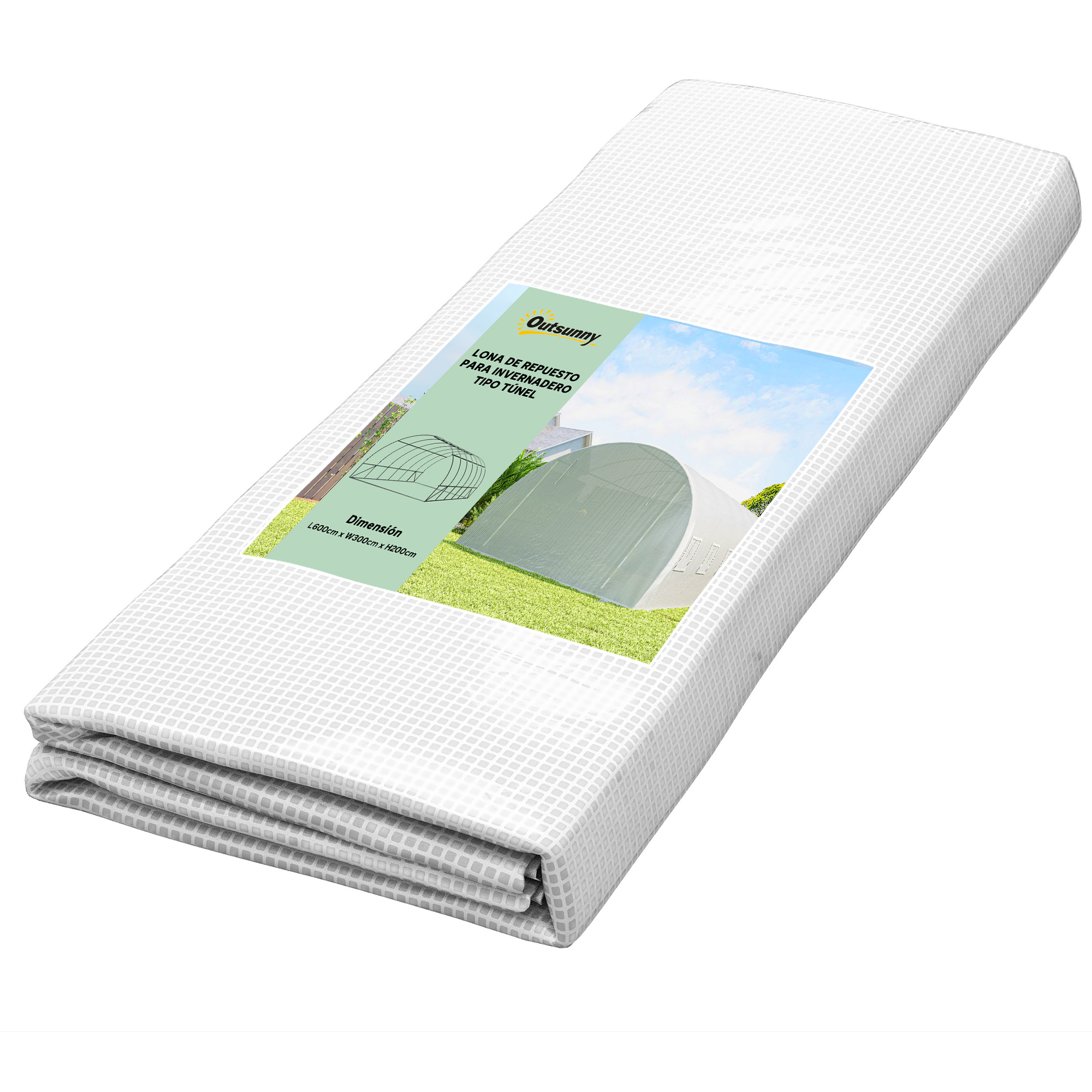 Outsunny Plásticos para Invernaderos 6x3x2 m Cubierta de Repuesto para Invernadero de Polietileno con 12 Ventanas y Puerta Enrollable Protección de Plantas para Jardín Blanco