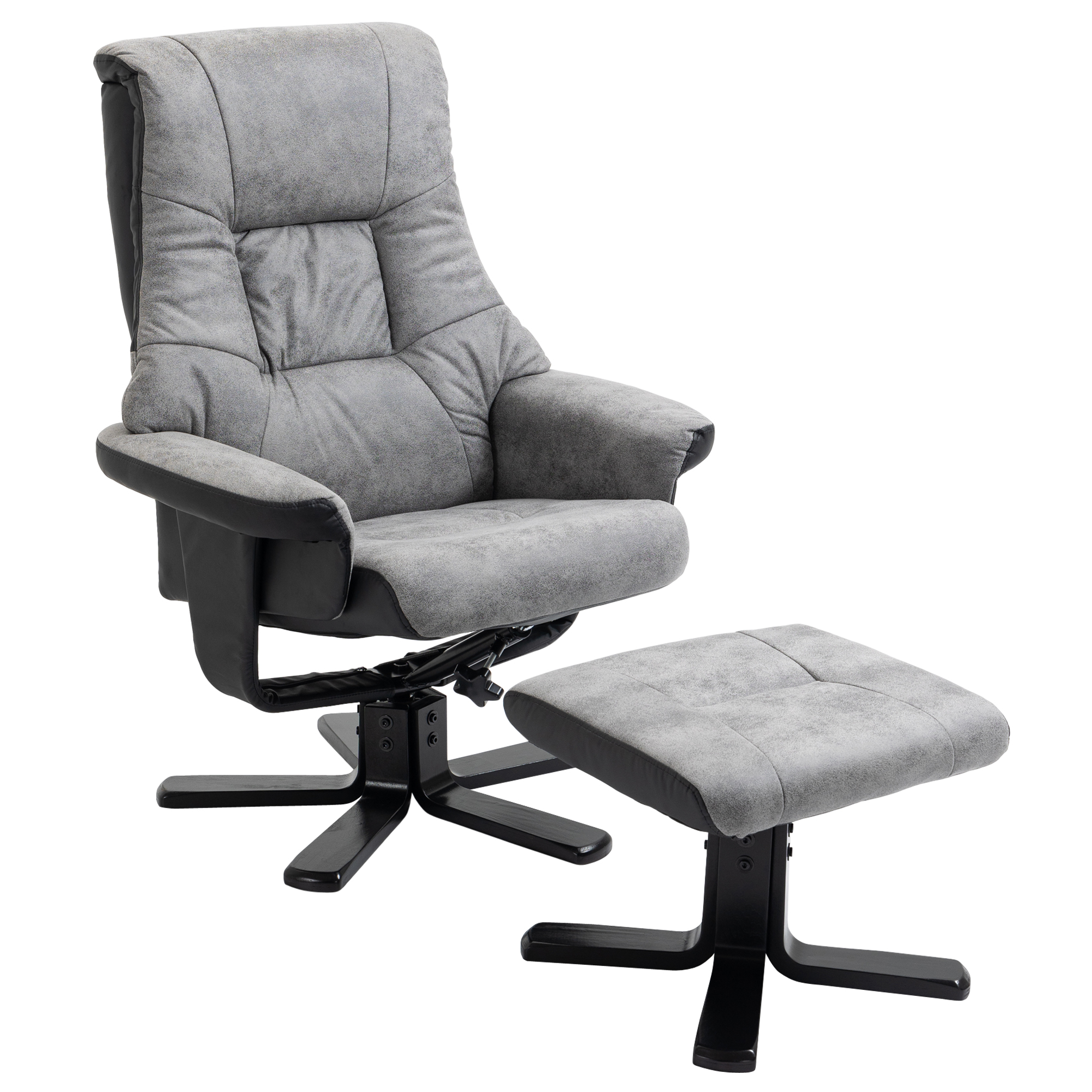HOMCOM sillón relax con taburete, sillón de televisión giratorio, sillón de TV con función reclinable, sillón tapicado para sala de estar, dormitorio, microfibra 78 x 82,5 x 109 cm