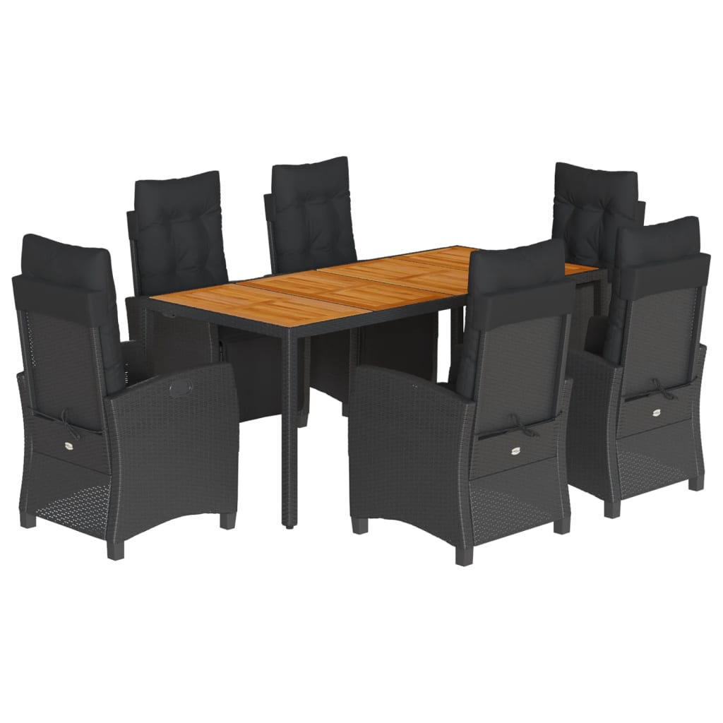 vidaXL Set de comedor de jardín 7 pzas y cojines ratán sintético negro