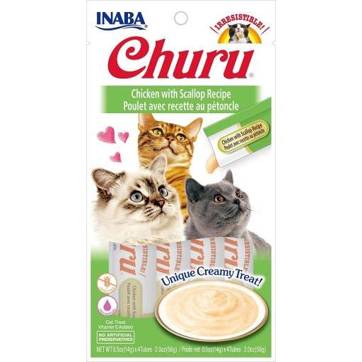CHURU Snack Churu con Receta de Pollo con Vieira para Gatos - 4x14 gr