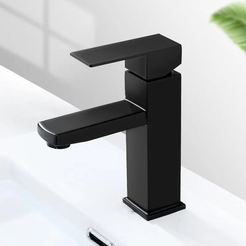CA Grifo monomando para lavabo Negro mate-mezclador Agua Fría/Caliente con Ahorro-Diseño Cuadrado elege-Latón E inoxidable - Instalación Fácil