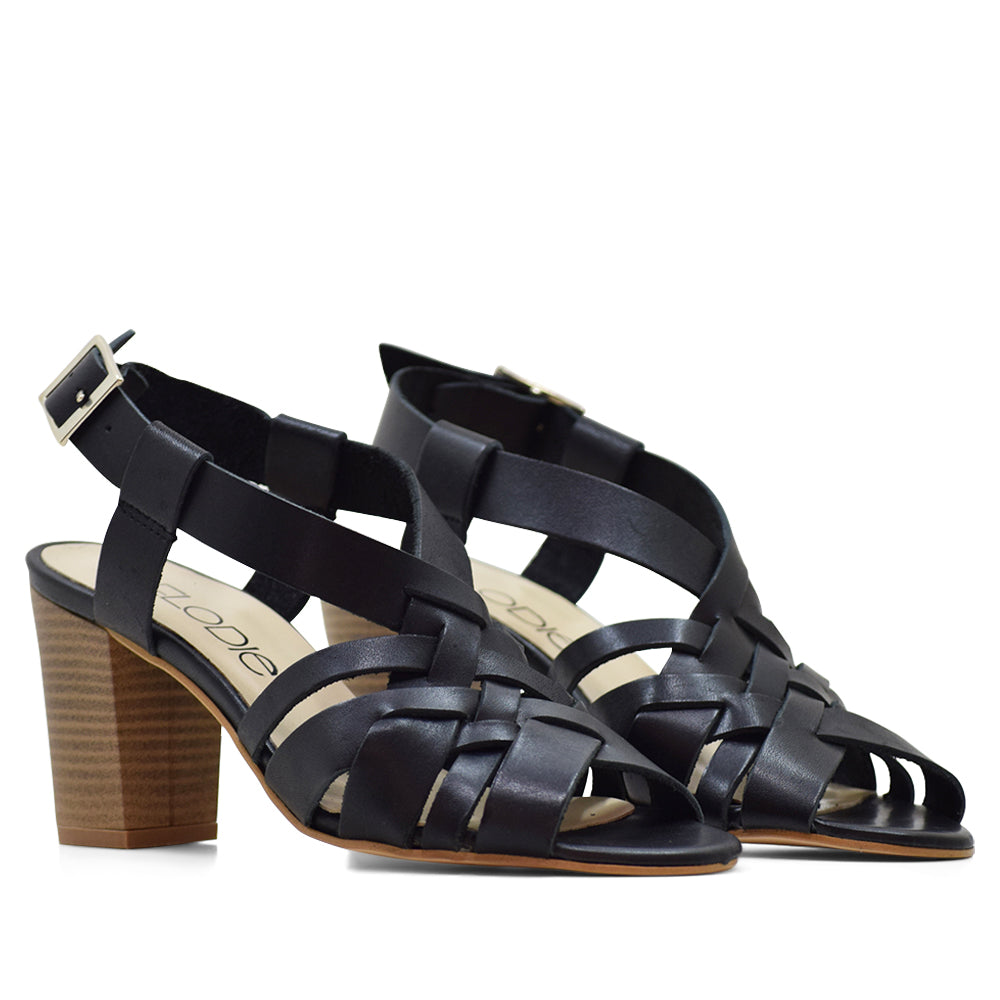 Sandalia Alessia Napa Negro para Mujer con Tacón Medio de 70 mm – Elegancia y Confort en Cada Paso, Disponible en Tallas 36-41 – Diseño Atemporal en Piel de Alta Calidad con Suela de Goma Duradera – I