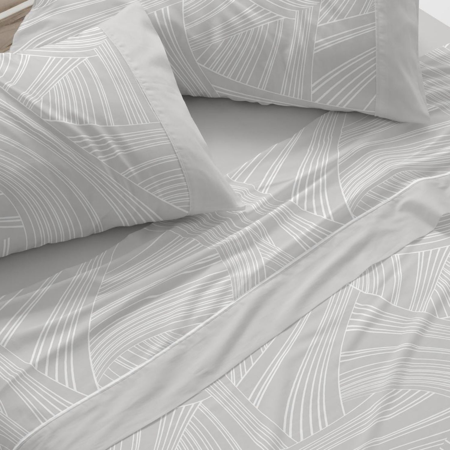 Juego Sábanas BURRITO BLANCO 100% Algodón Franela Diseño Líneas Azul grisáceo - Cálido, Tacto Suave, Larga Duración - Cama 90-200cm
