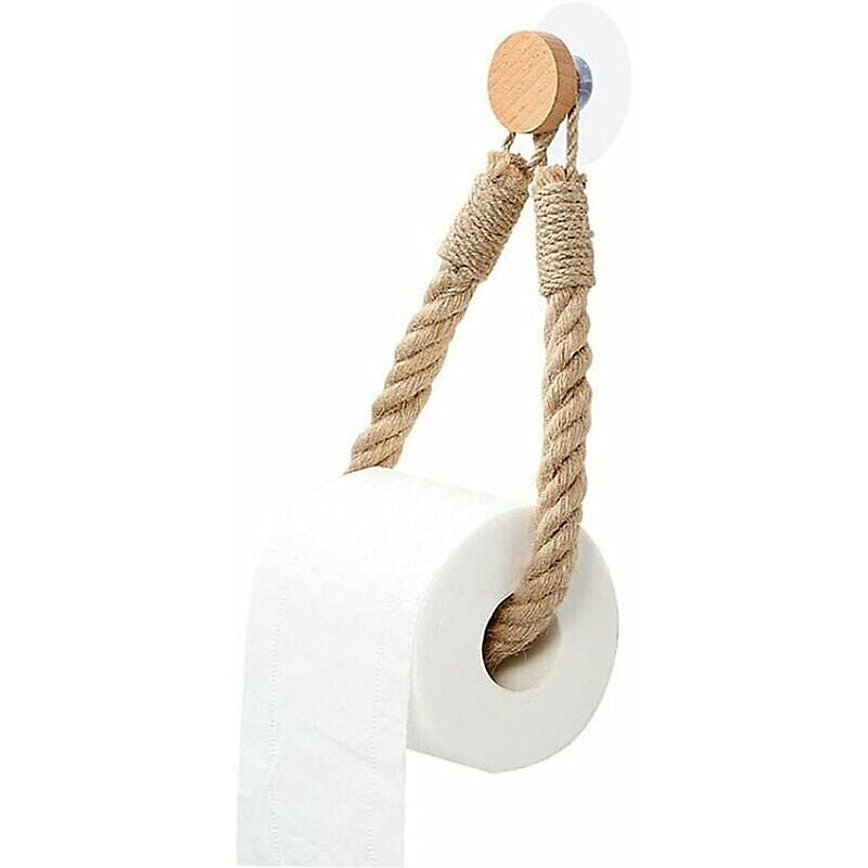 CA Portarrollos de papel higiénico autoadhesivo, toallero retro de cuerda de cáñamo, para baño y cocina.