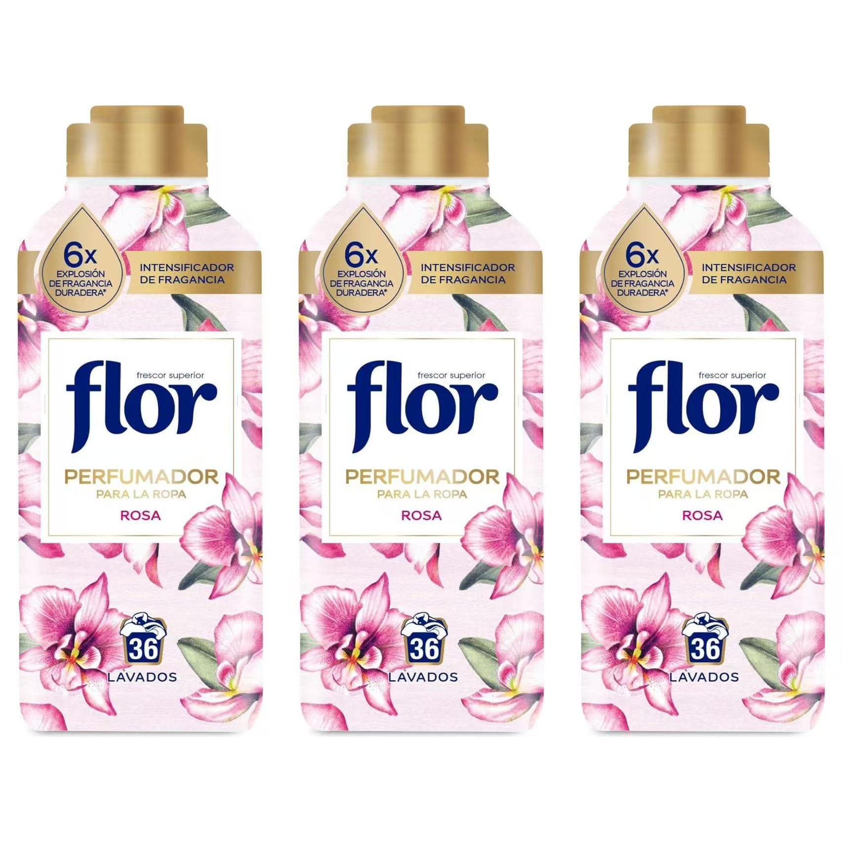 Flor Perfumador para la Ropa con fragancia floral Rosa, hasta 36 dosis  3botellas *720ml total 2160ml